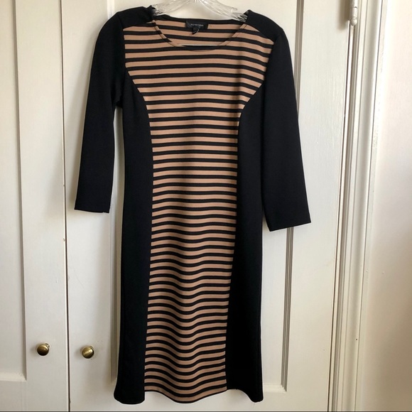 Spense Dresses & Skirts - Spense Tan/Black Panel Stripe Long Sleeve Dress